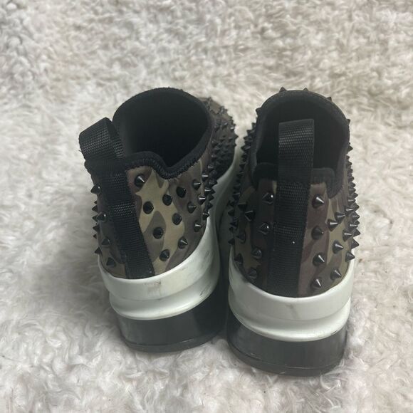 GIANNI BINI NYLON CAMOUFLAGE WEDGE SLIP ON SNEAKERS WITH BLACK SPIKES SZ9 - Picture 3 of 8